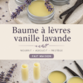 Baume à lèvres fait maison à la vanille et à la lavande dans un petit pot en verre.
