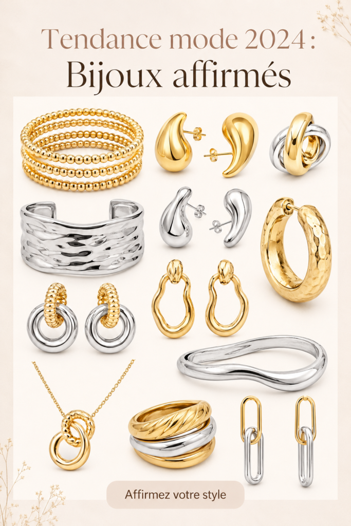 Collection de bijoux tendances pour 2024, incluant des pièces audacieuses et uniques.