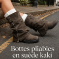 Bottines en suède khaki élégantes sur fond neutre, parfaites pour l'automne.