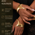 Bracelet doré en palme avec finition miroir, tendance et élégant.