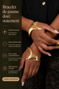 Bracelet doré en palme avec finition miroir, tendance et élégant.