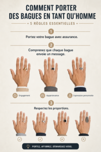 Homme portant plusieurs bagues élégantes sur ses doigts, élégant et tendance