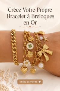 Bracelet charm en or élégant sur une table en bois.