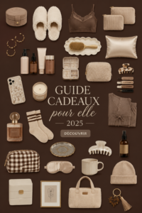 Sélection de cadeaux tendance 2025 pour femmes, présentés sur une belle table.