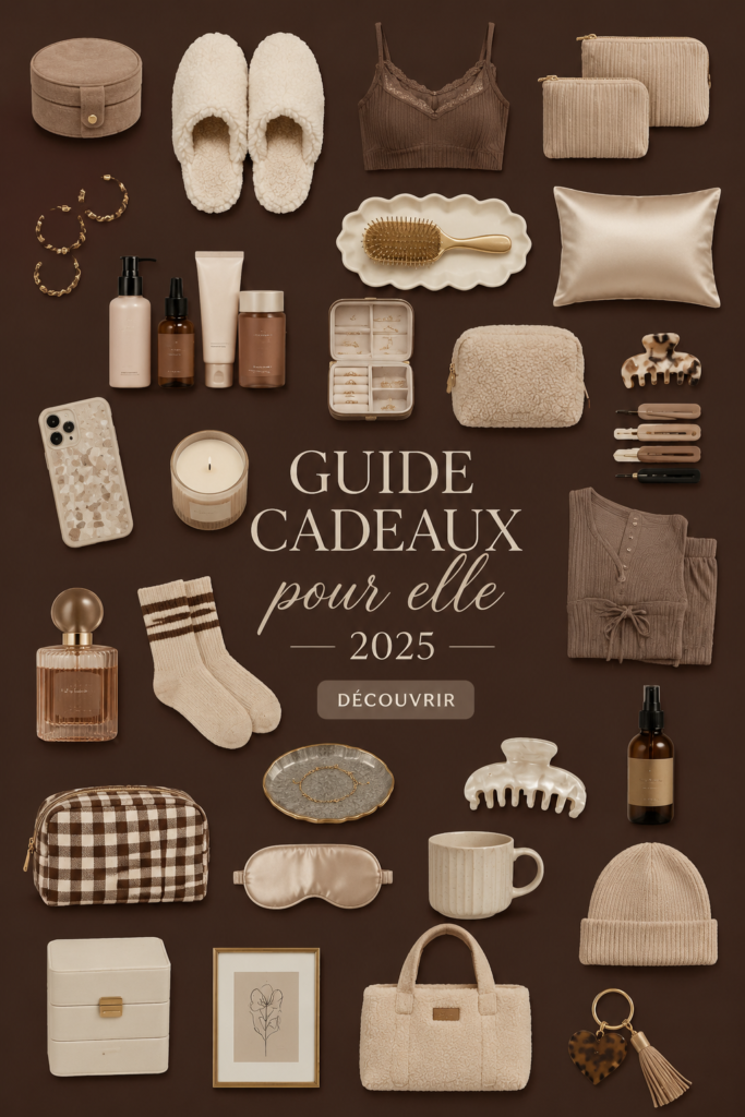 Sélection de cadeaux tendance 2025 pour femmes, présentés sur une belle table.