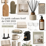 Un joli cadeau emballé avec soin devant un décor intérieur simple et chaleureux.