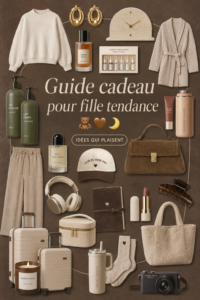 Une sélection de cadeaux tendance pour femmes modernes, comprenant des accessoires et des vêtements stylés.
