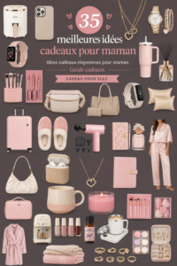 Une maman heureuse avec des cadeaux réfléchis et chaleureux.