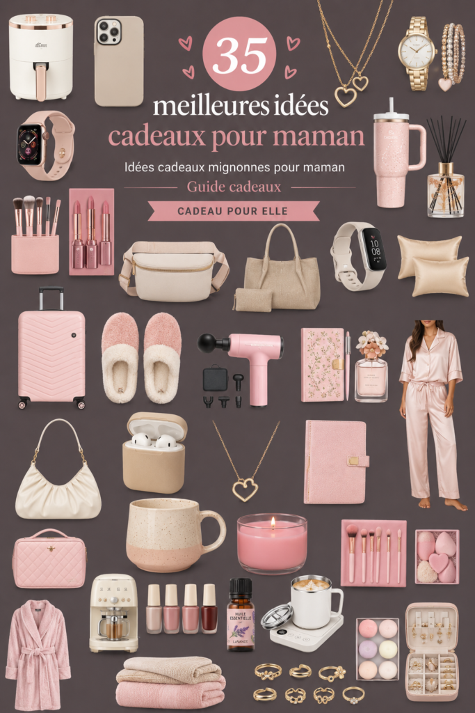 Une maman heureuse avec des cadeaux réfléchis et chaleureux.