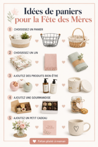 Panier cadeau coloré rempli de douceurs pour la fête des mères