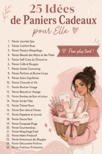 Un élégant panier cadeau girly rempli de produits de beauté et de douceurs.