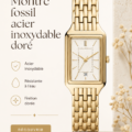 Une élégante montre en acier inoxydable doré sur un fond neutre, symbolisant le chic contemporain.