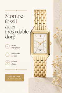 Une élégante montre en acier inoxydable doré sur un fond neutre, symbolisant le chic contemporain.
