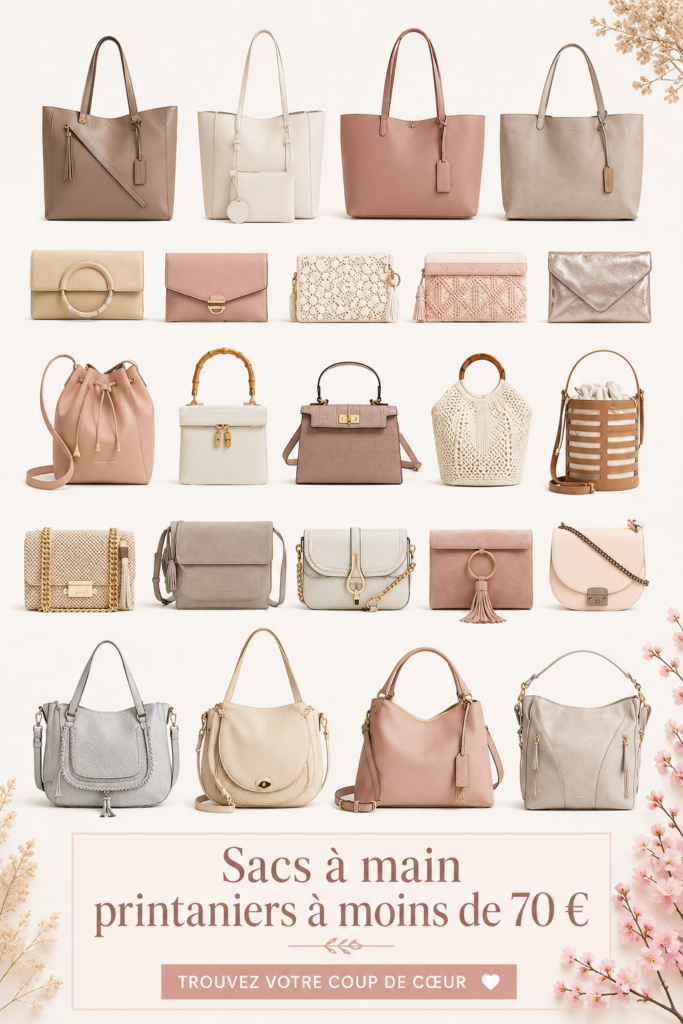 Collection de sacs de printemps à moins de 70€ sur une table