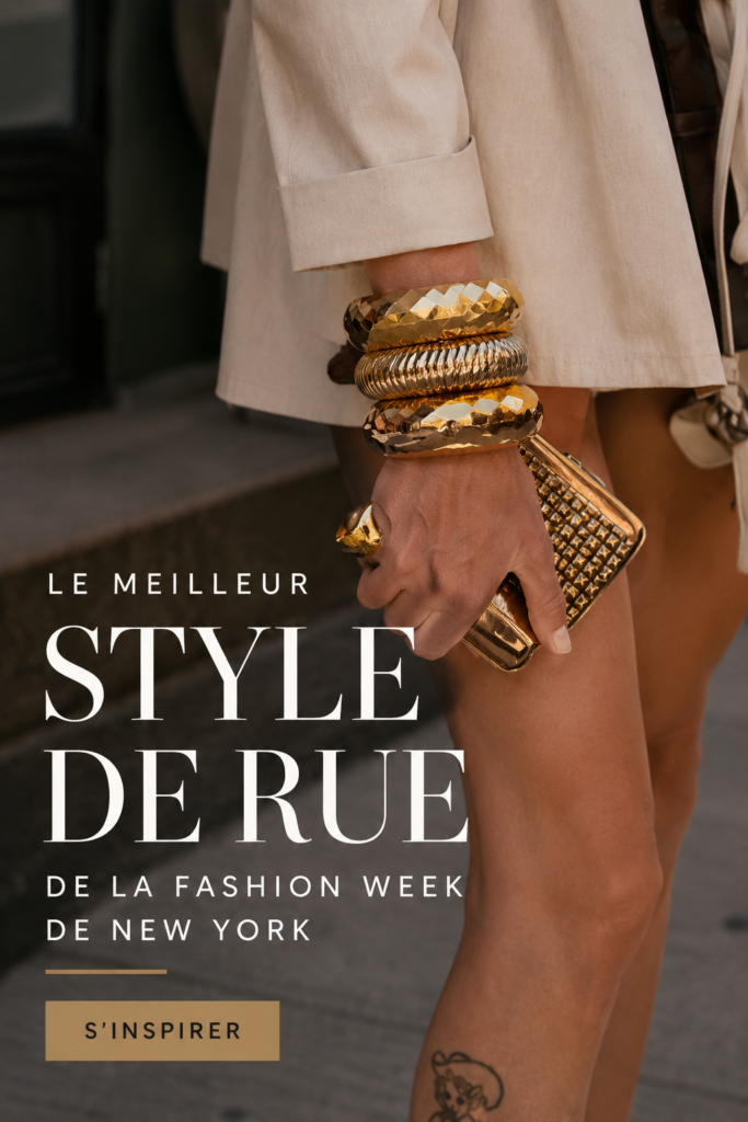 Un aperçu coloré du street style à la Fashion Week de New York avec des modèles portant de gros bijoux fantaisie.