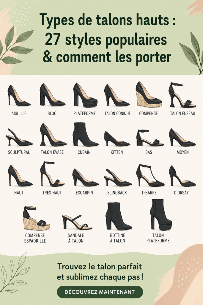Différents styles de talons montrant la variété et l'élégance.