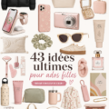 Image colorée présentant des idées de wishlist pour adolescentes avec des cadeaux tendance.