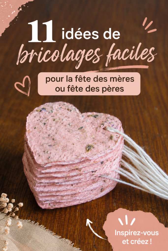 Bricolages faits maison pour la fête des mères, présentés sur une table.