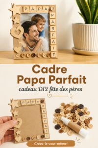 Un cadre photo fait main décoré de souvenirs pour la fête des pères