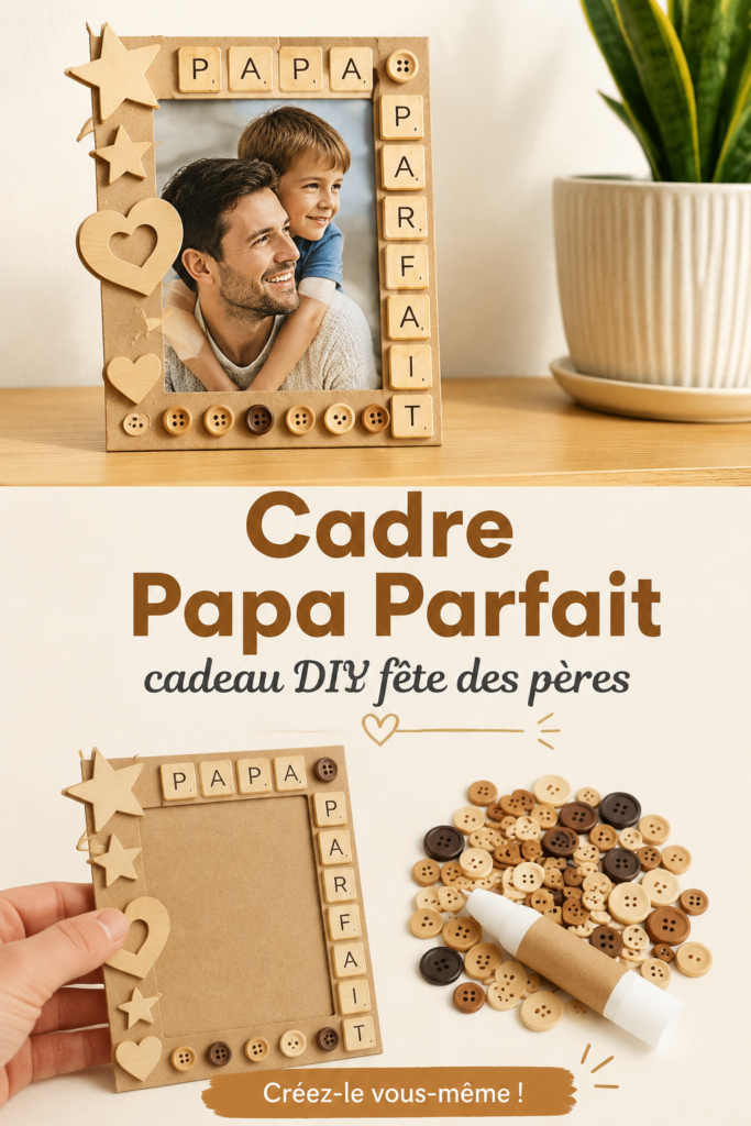 Un cadre photo fait main décoré de souvenirs pour la fête des pères