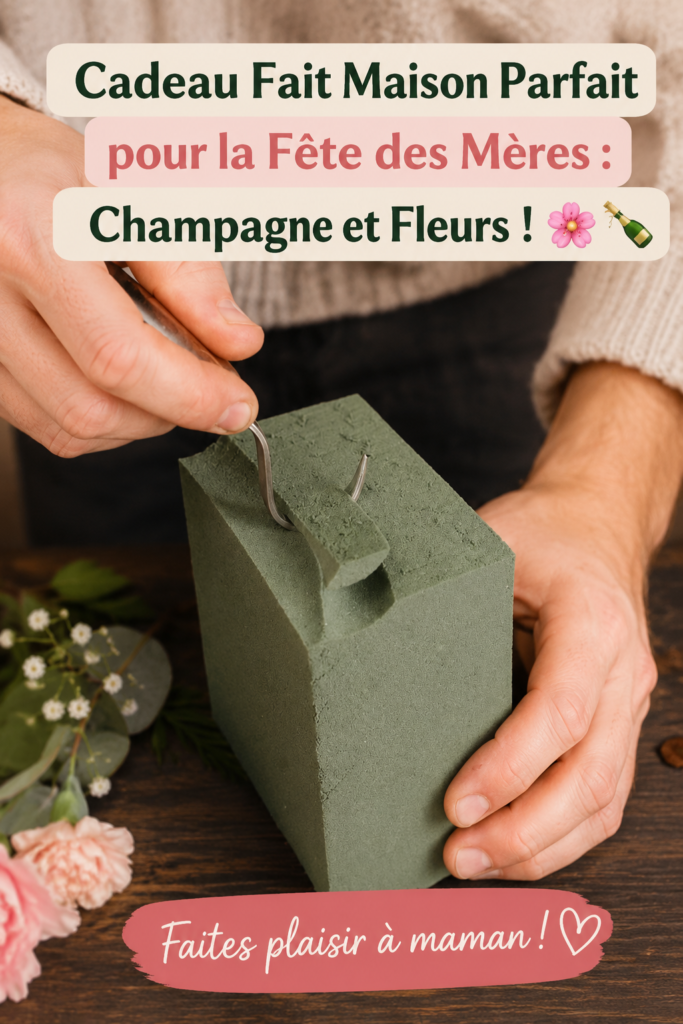 Un joli arrangement de fleurs avec des bouteilles de champagne pour la fête des mères.