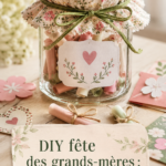 Cadeau DIY fait main pour la fête des grands-mères avec des fleurs et des souvenirs.