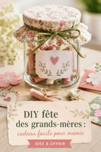 Cadeau DIY fait main pour la fête des grands-mères avec des fleurs et des souvenirs.