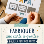 Carte à gratter colorée pour la fête des pères avec des éléments décoratifs.