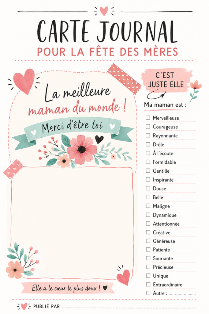 Une carte de fête des mères colorée et élégante faite main, avec des motifs floraux