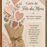 Carte de fête des mères faite main avec des éléments botaniques.