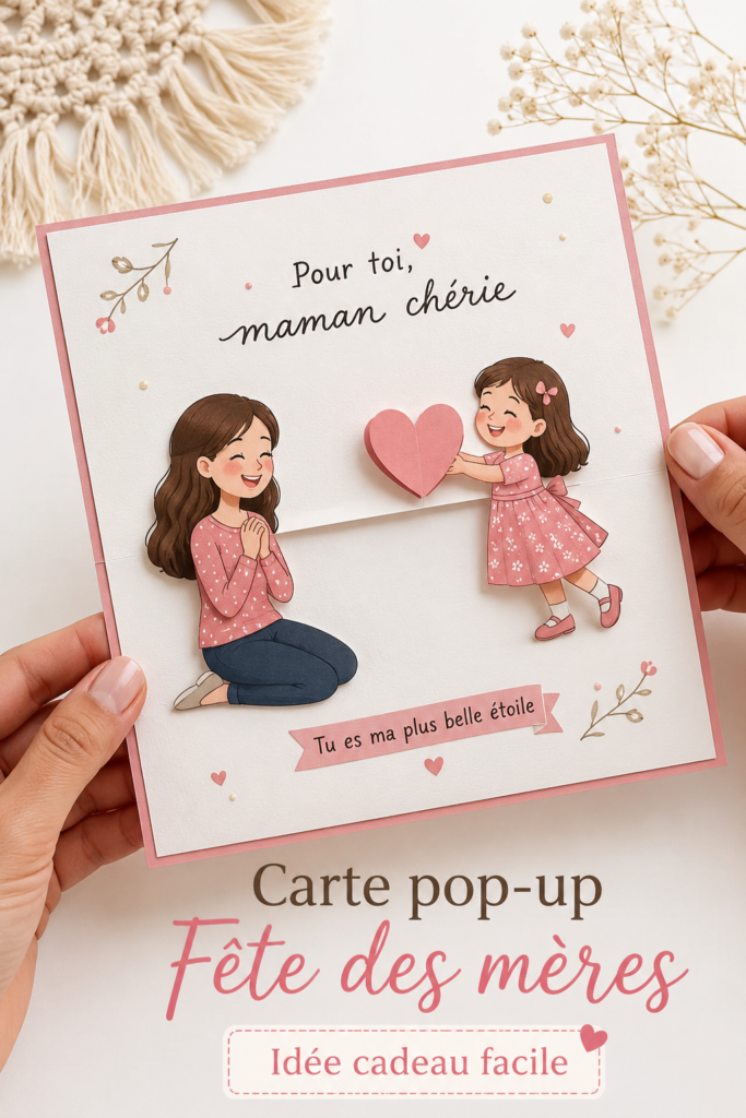 Carte pop-up colorée pour la fête des mères, faite main par des soins créatifs.