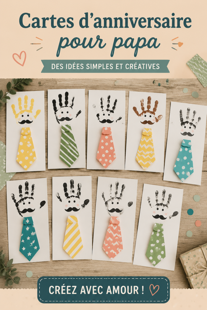 Une carte d'anniversaire personnalisée pour un papa avec des décorations colorées.