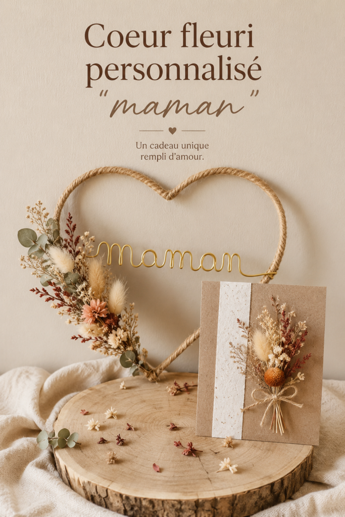 Un cœur fleuri coloré représentant un cadeau personnalisé pour une maman.