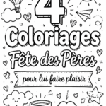 Coloriage pour la fête des pères représentant un papa et son enfant