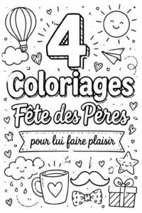 Coloriage pour la fête des pères représentant un papa et son enfant