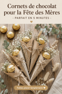 Cônes en chocolat faits maison pour la fête des mères, présentés sur une table.