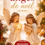 Une décoration de Noël chaleureuse avec des anges en bois et des lumières scintillantes.