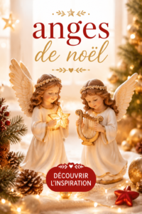 Une décoration de Noël chaleureuse avec des anges en bois et des lumières scintillantes.