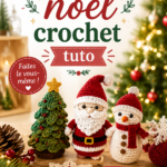 Décorations de Noël au crochet sur une table, illustrant la chaleur de la fête