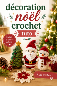 Décorations de Noël au crochet sur une table, illustrant la chaleur de la fête