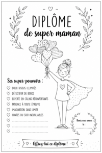 Diplôme de super maman personnalisé avec des décorations florales.