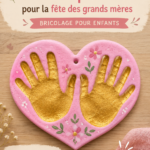 Un joli cœur en pâte à sel avec des empreintes de mains, parfait pour un cadeau de fête des grands-mères.
