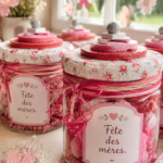 Une table décorée pour la fête des mères avec des fleurs et des cadeaux.