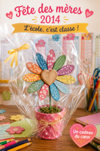 Célébration de la fête des mères avec des fleurs et un cadeau personnalisé.