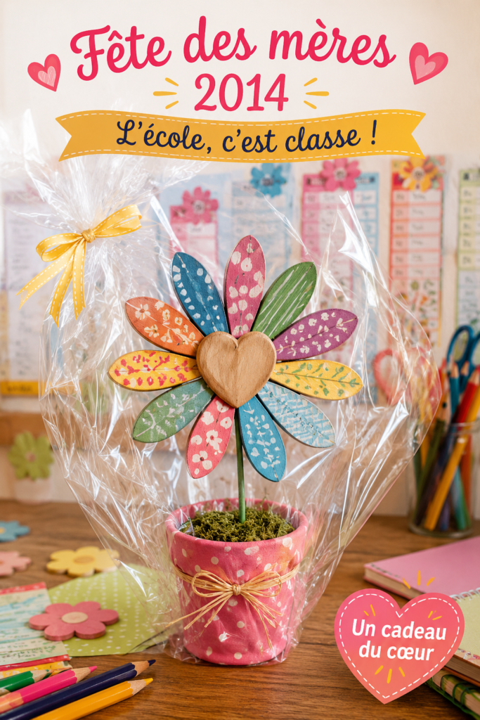 Célébration de la fête des mères avec des fleurs et un cadeau personnalisé.