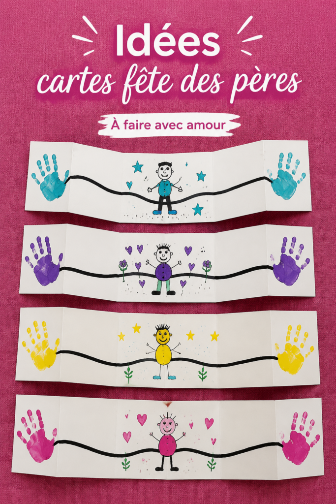 Exemple de carte fête des pères décorée de motifs originaux et de messages chaleureux.
