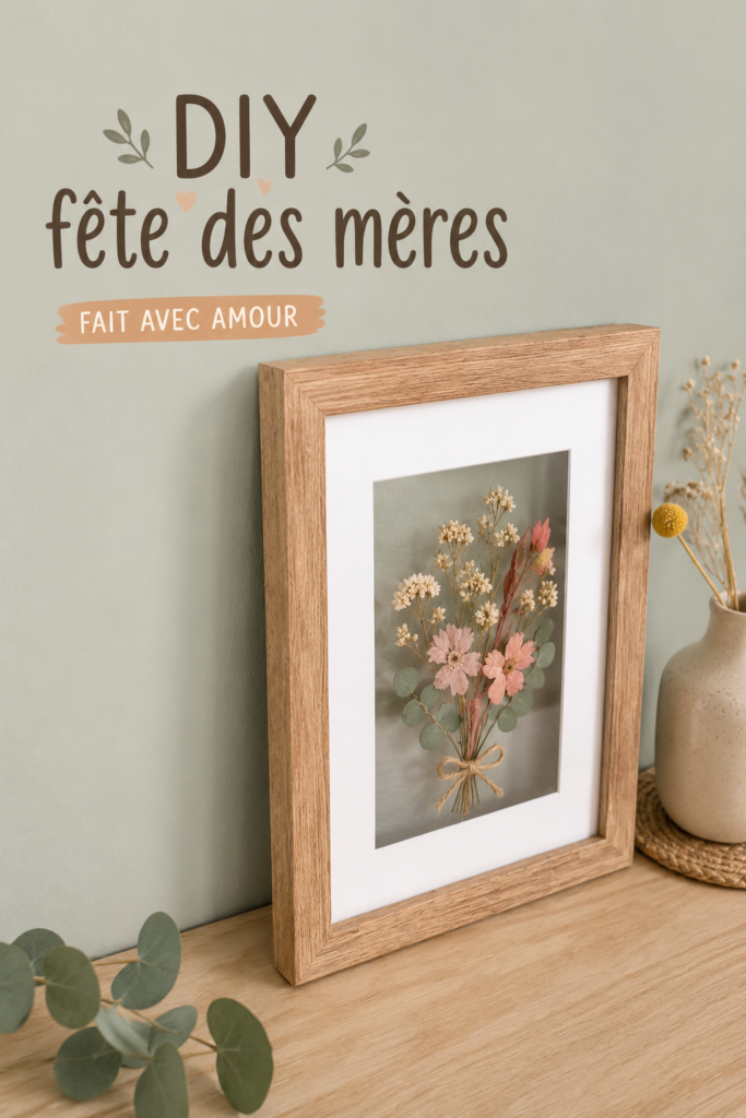 Cadeau fait main pour la fête des mères avec des fleurs et un message tendre.