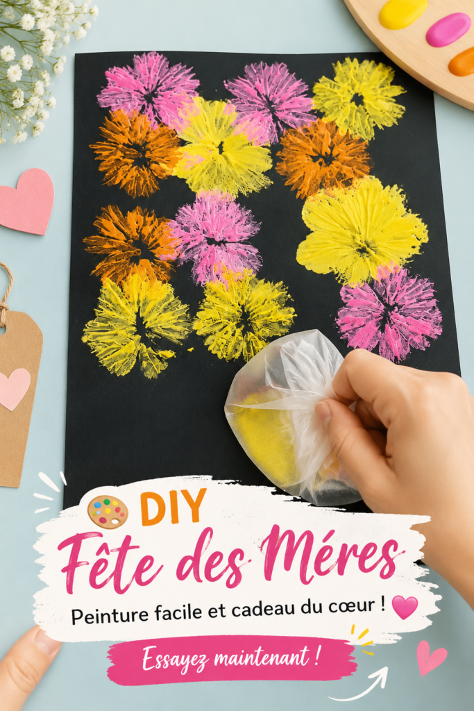 Tableau peint à la main pour la fête des mères, avec des couleurs vives et un design floral