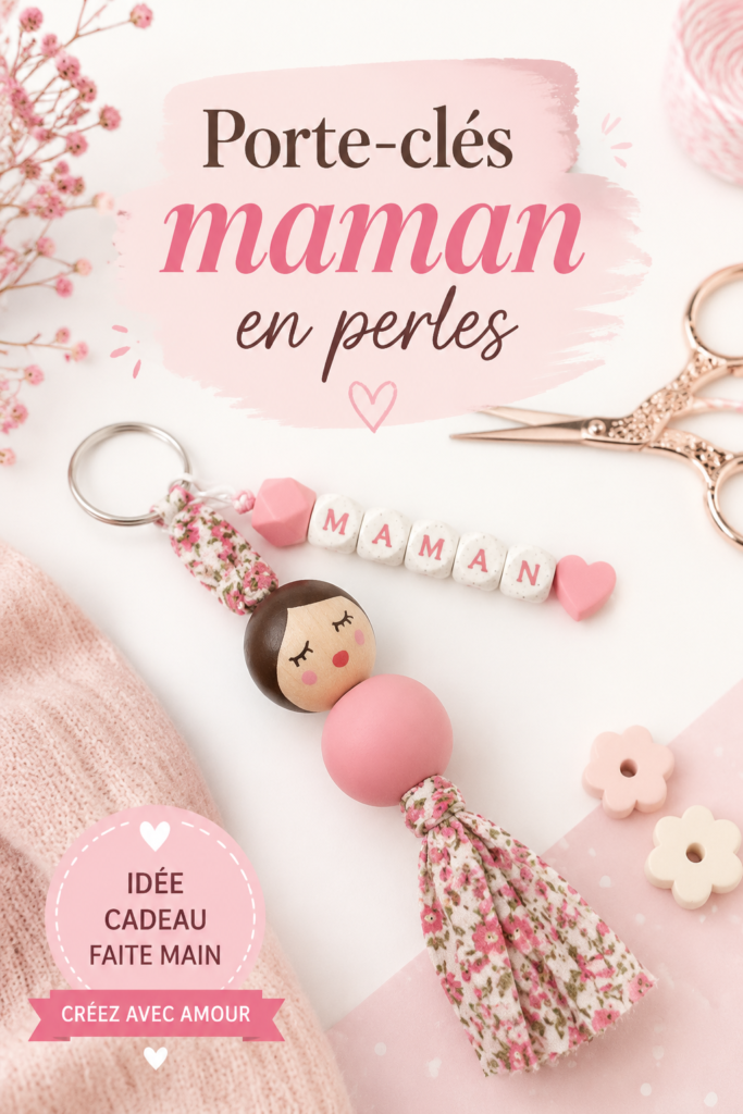 Porte-clés en perles colorées fait main, parfait pour un cadeau à maman.