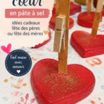 Porte-photos en pâte à sel en forme de cœur avec une photo de famille.